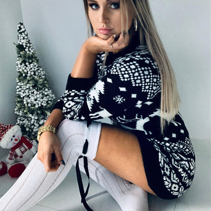 Sixsr Fashion Autumn Winter Long Sleeve Loose Christmas Dresses Ladies Christmas Print A-line Mini Dress tops New Women