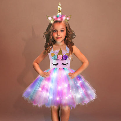 Sixsr Girls Shiny Unicorn TUT Dress Glowing Kids Unicorn Dresses For Girls Hallowmas Party Princess Dress Children Clothing vestidos