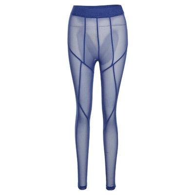 Sixsr New Sexy See-through Black High Waist Long Trousers Casual Sweatpants Women Autumn Elastic Pencil Pants Mesh Leggings