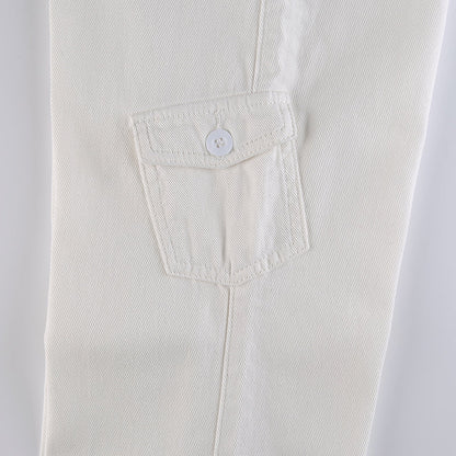 Sixsr  Women Spring Fashion Multi Pockets White Cargo Pants Women Adjustable Low Waist Baggy Wide Leg Jeans Oversized Casual Trousers Retro Bottoms Iamhotty