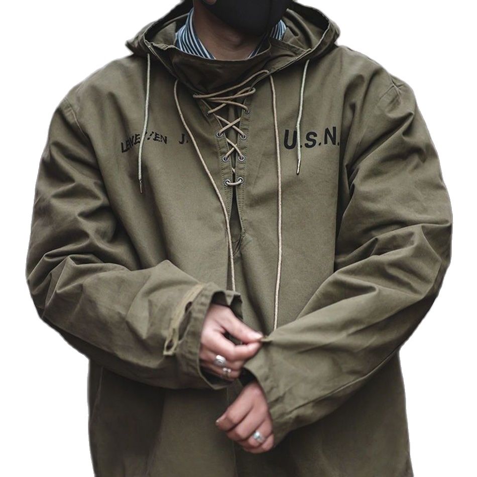 2024 Autumn Winter Men Hoodie Retro Army Green Cotton Hooded Coat Military Coat Cargo Style Clothes