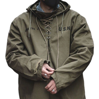 2024 Autumn Winter Men Hoodie Retro Army Green Cotton Hooded Coat Military Coat Cargo Style Clothes