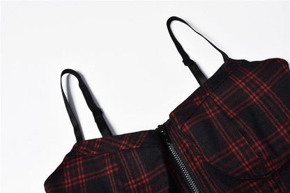 Sixsr Ruibbit Spring Autumn Preppy style Gothic Girls Sexy Sling Dress Red Balck Pleated Plaid  Women Sleeveless Mini Short Dresses