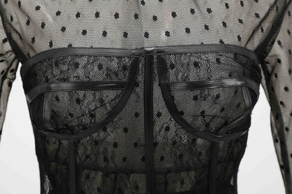 Sixsr New Design 2pcs Summer Dress for Women Black Sexy Corset Dress Vintage Slim Mesh Outfit Clubwear Dress Shirt for Girl's Party