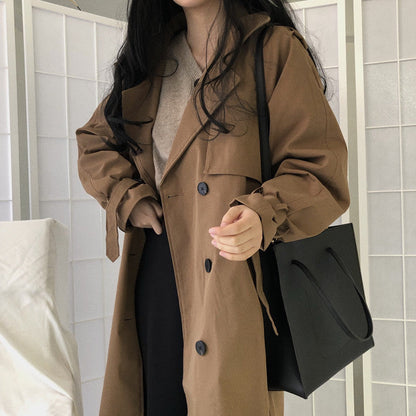 Sixsr Chic Women Trench Coat Casual Women's Long Outerwear Loose Overcoat Autumn Winter Fashion Double-breasted Windbreaker Femme