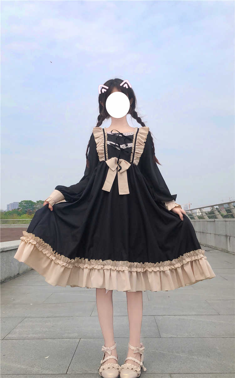 Sixsr Japanese Harajuku Gothic Bandage Bow Splice Dress Sweet Lolita Girl Cosplay Dress Kawaii Ruffles Bow Women Party Dress