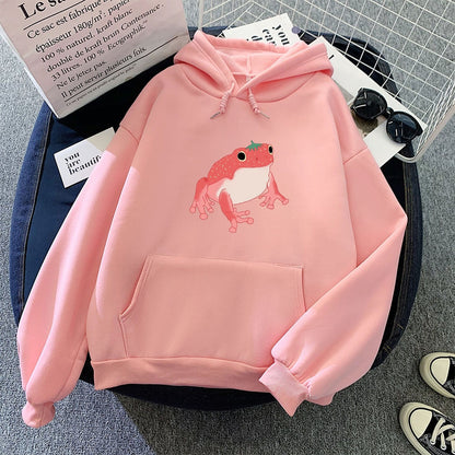 Sixsr winter night out outfit Frog Sweatshirt Oversized Clothes Harajuku Long Sleeve Hooded Kawaii Hoodie for Girls Women Hoodies Pocket Pink Sweatshirts