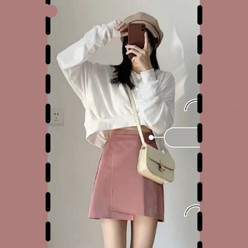 Sixsr Oversize Sets Women Lovley Fashion Chic Spring Fall Korean Girls 2 Piece Outfits Simple Basic Crop Top Popular Sexy Mini Skirts