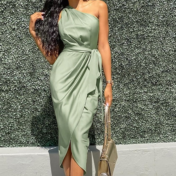 Sixsr One Shoulder Ruched Design Party Dress  Bodycon Dress
