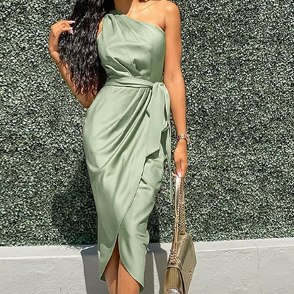 Sixsr One Shoulder Ruched Design Party Dress  Bodycon Dress