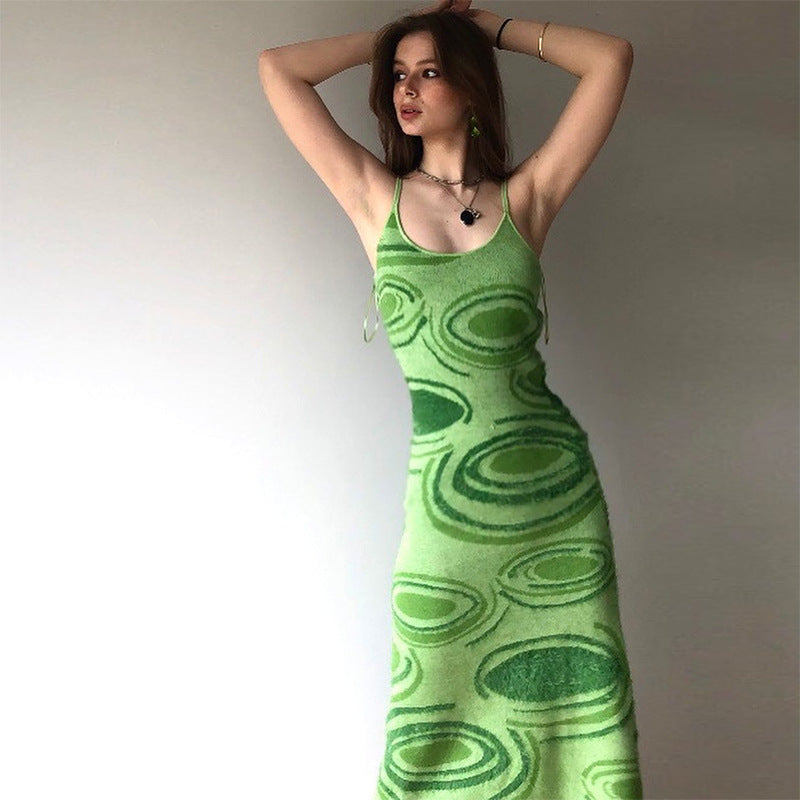 Sixsr Paisley Print Knit Dress Women Green Y2K Summer Sexy Bodycon  Sleeveless Spaghetti Strap Beach Party Midi Dresses