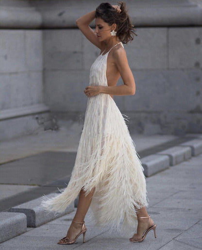 Sexy Backless Sleeveless Tassel Maxi Dress