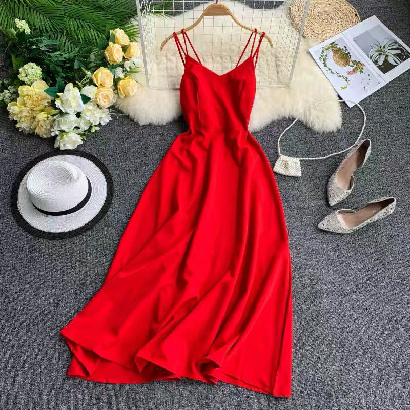 Marwin New-Coming Spring Summer Holiday Long Dress Cross Spaghetti Strap Open Back Beach Style Ankle-Length Women Dresses