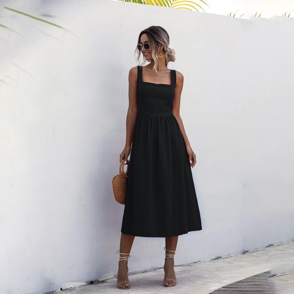 Women Long Dress Summer Sexy Backless Casual White Black Ruched Slip Midi Sundresses Ladies Strap Clothes For Women y2k