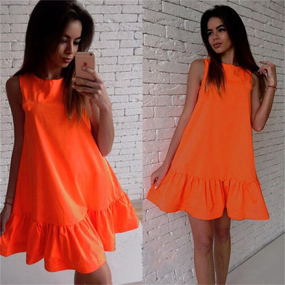 Sixsr Women Female Short Sleeve Loose Mini Short A-line Dresses Summer Beach Casual Dress Candy Color S-XXL