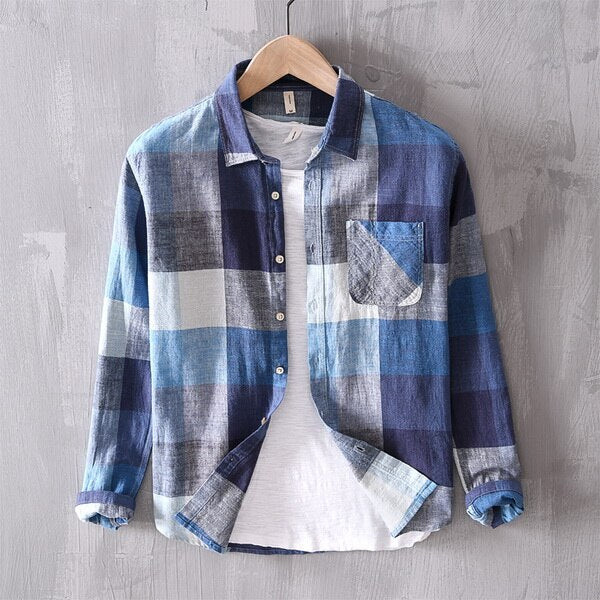 New designer brand plaid shirt men spring cotton shirts for men long-sleeved mixed color men shirts linen breathable clothes