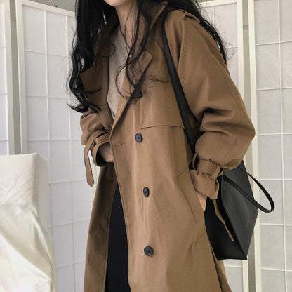 Sixsr Chic Women Trench Coat Casual Women's Long Outerwear Loose Overcoat Autumn Winter Fashion Double-breasted Windbreaker Femme