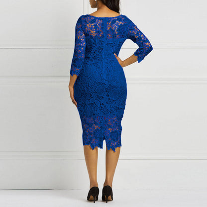 Sixsr Women Midi Dress Hot Sale Elegant Sexy OL Bodycon Floral Hollow Lace Female Fashion Evening Party Chic Sheath Ladies Dresses