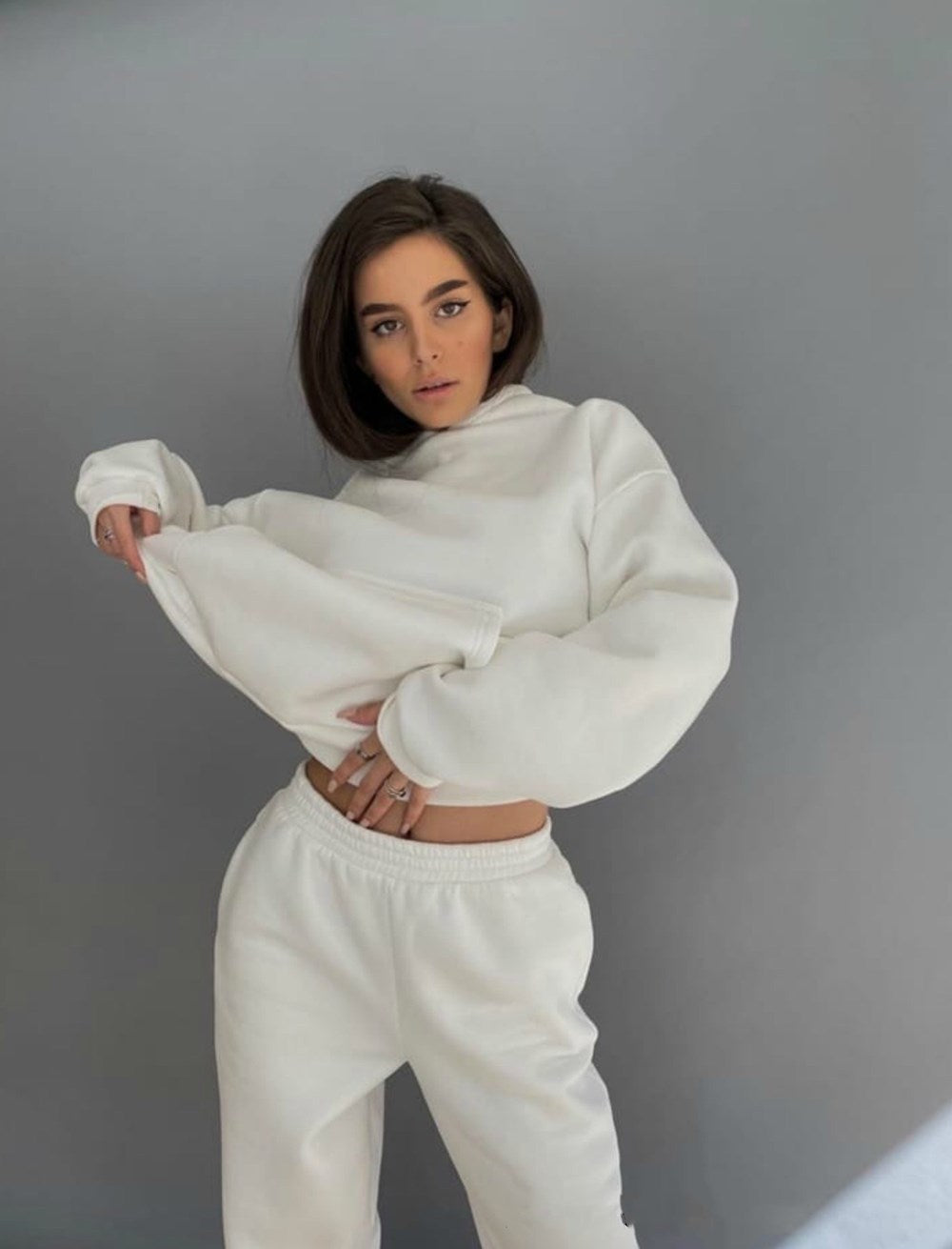 Sixsr 2 Piece Set Women Spring Autumn Tracksuit Solid Hooded Sweatshirt Top And Wide Leg Pants Suits Loose Casual Fashion Sportswear