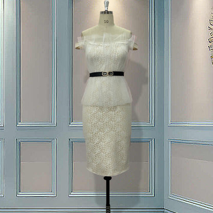 Sixsr Evening Party Date Women White See Through Hollow Out Floral Lace Bodycon Dress Office Lady Spring Summer Work Basic Dresses