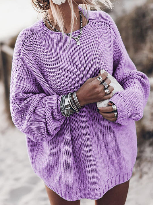 Sixsr plus size oversized sweater fall sweater for women Solid pink blue khaki purple pullover Long sleeve loose knitted sweater