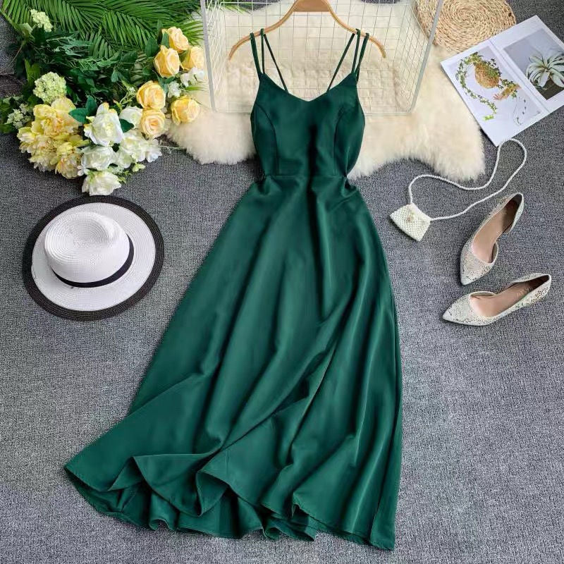 Marwin New-Coming Spring Summer Holiday Long Dress Cross Spaghetti Strap Open Back Beach Style Ankle-Length Women Dresses