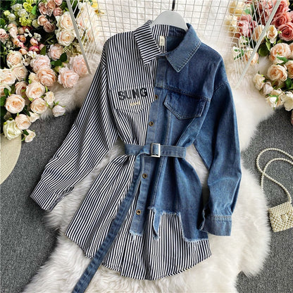 Sixsr Women's Blouse  Autumn Long Sleeve Shirt Tops Jeans Patchwork Plaid Blouses Elegantes Blusas para mujer Slim Shirt Dress