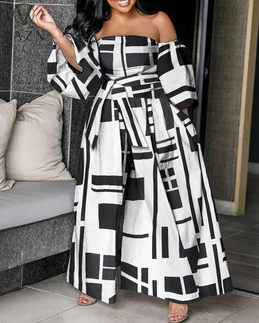 sixsr Womens Fall Fashion  Autumn Jumpsuits High-end Chiffon Full Sleeve Strapless Sexy Young Free Women Loose Wide Leg Jumpsuits