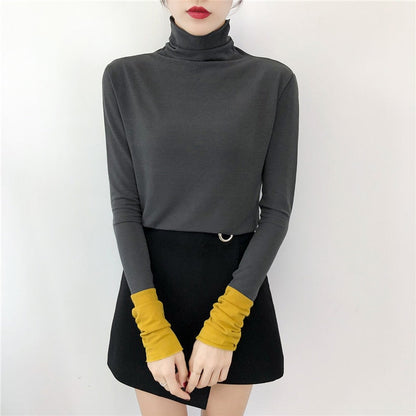 Sixsr harajuku Solid Bottoming t Shirt Women Spring Autumn Tee Shirts Korean Turtleneck Slim Long Sleeve Black White T-shirts 90s tops