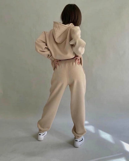 Sixsr 2 Piece Set Women Spring Autumn Tracksuit Solid Hooded Sweatshirt Top And Wide Leg Pants Suits Loose Casual Fashion Sportswear
