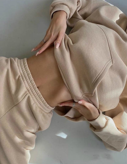 Sixsr 2 Piece Set Women Spring Autumn Tracksuit Solid Hooded Sweatshirt Top And Wide Leg Pants Suits Loose Casual Fashion Sportswear