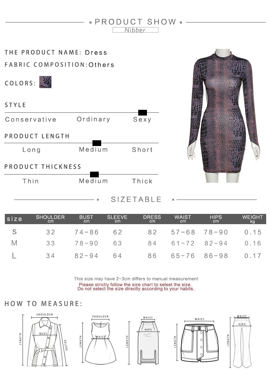 Sixsr Sexy Backless Serpentine Print Mini Bodycon Dress Women Fall Chic Package Hip Streetwear Female Casual Party Club Clothes