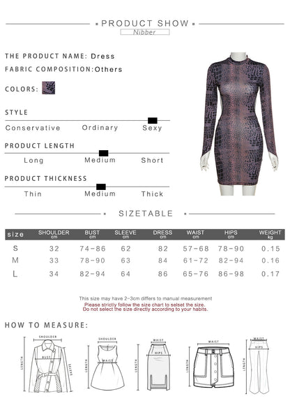Sixsr Sexy Backless Serpentine Print Mini Bodycon Dress Women Fall Chic Package Hip Streetwear Female Casual Party Club Clothes