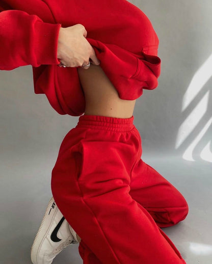 Sixsr 2 Piece Set Women Spring Autumn Tracksuit Solid Hooded Sweatshirt Top And Wide Leg Pants Suits Loose Casual Fashion Sportswear