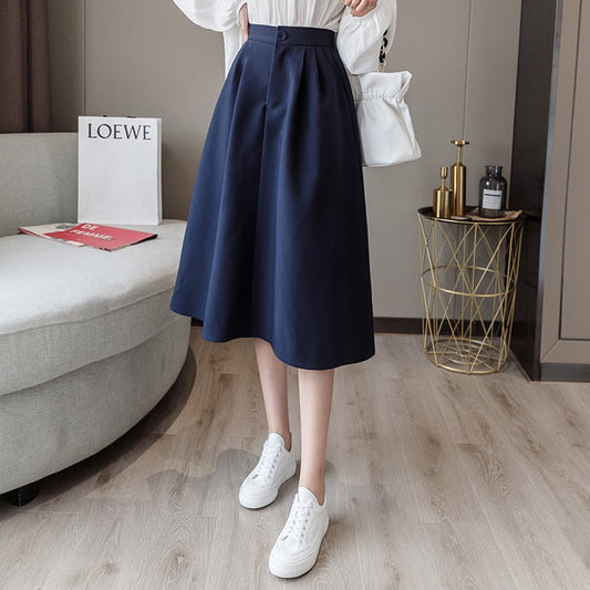 sixsr  New Spring Summer High Waist Midi Skirt Women Casual Pocket Solid Color Loose A-Line Umbrella Skirt Female Petticoat