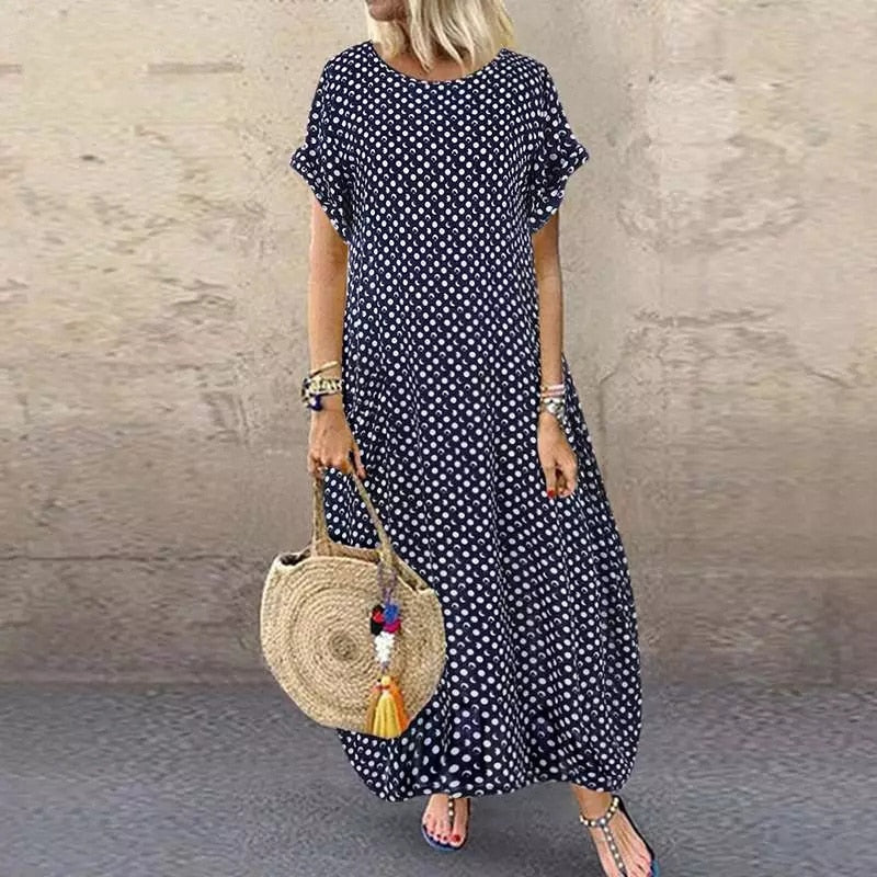 Sixsr Women Crew Neck Short Sleeve Long Dresses