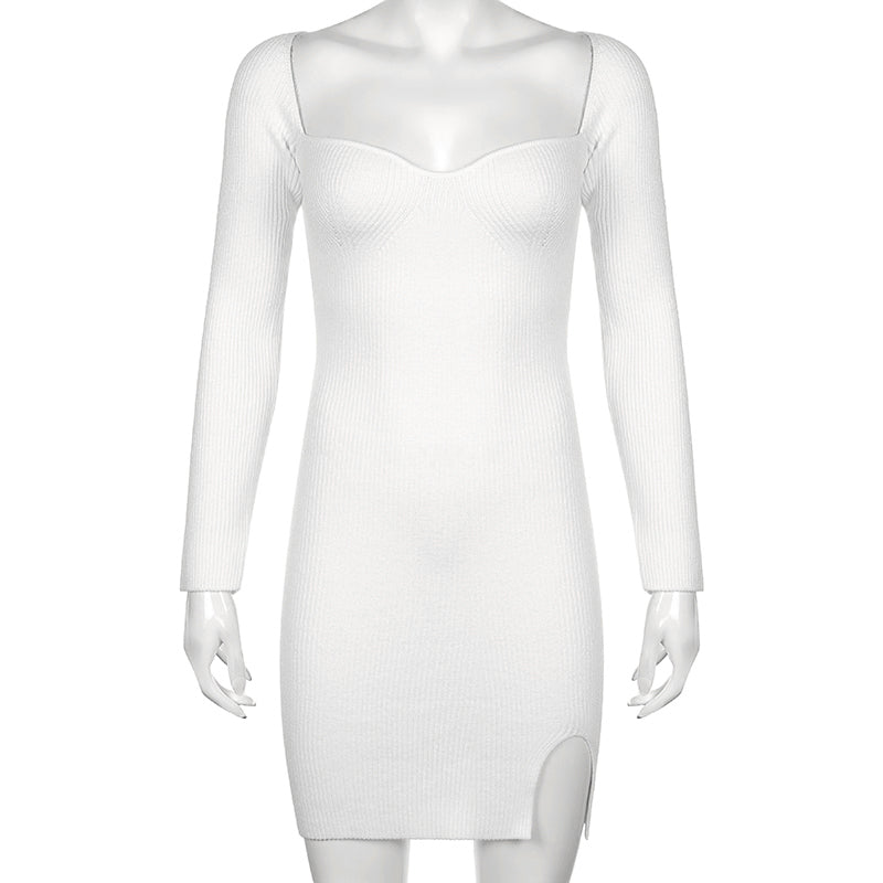 Sixsr Bodycon Knitted Women Sweater Dress Long Sleeve Sexy Off Shoulder Split Elegant Party Dresses Fashion Autumn Winter