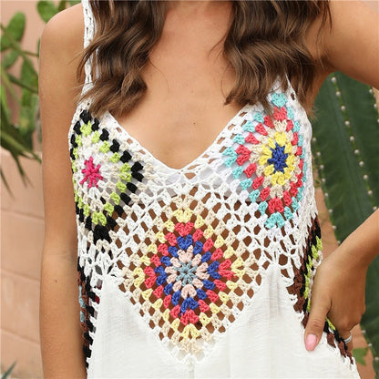 Crochet Beach Cover-ups Summer Tunic Cover Up saida de praia Knitted Swimsuit Ups for Women Vestido Playa Mujer White Dress