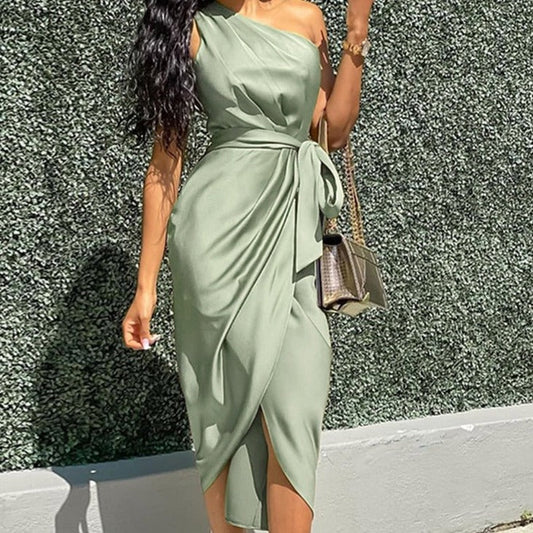 Sixsr One Shoulder Ruched Design Party Dress  Bodycon Dress