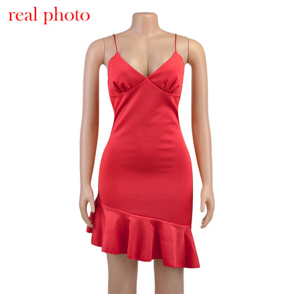 Spaghetti Straps Ruffles Mini Dress Club Party Elegant Sleeveless Slip Women's Summer Sundress Outfits Holiday