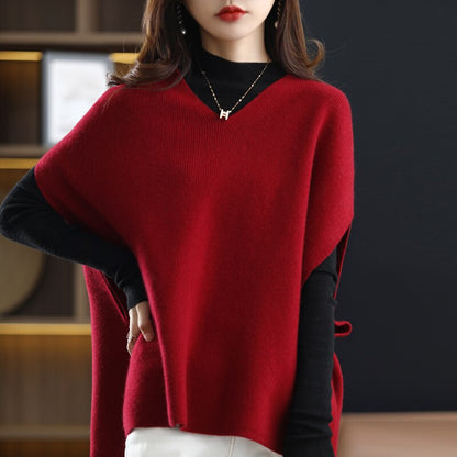 Sixsr Autumn And Winter Casual V-Neck Cashmere Chic Pullover Vest Solid Color Knitted Women's Sleeveless Sweater 100% Wool Loose Coat