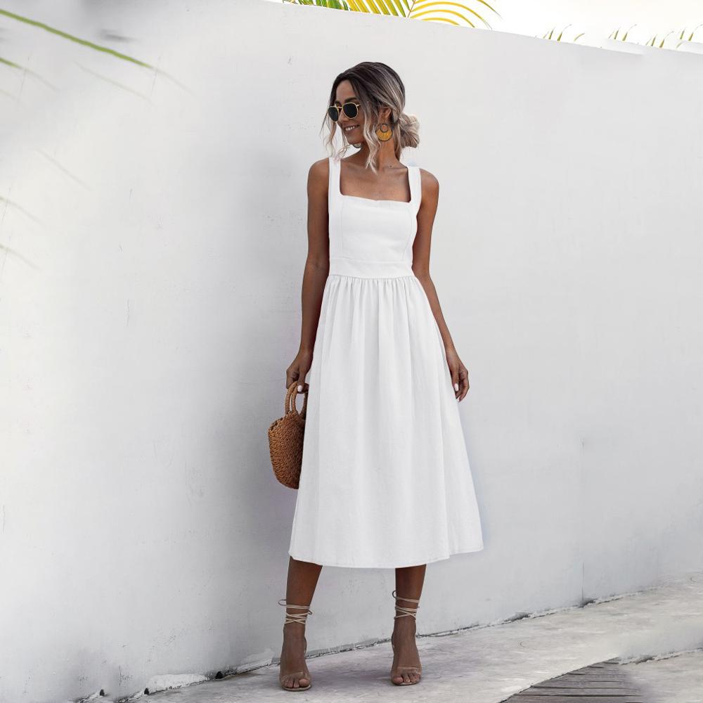 Women Long Dress Summer Sexy Backless Casual White Black Ruched Slip Midi Sundresses Ladies Strap Clothes For Women y2k