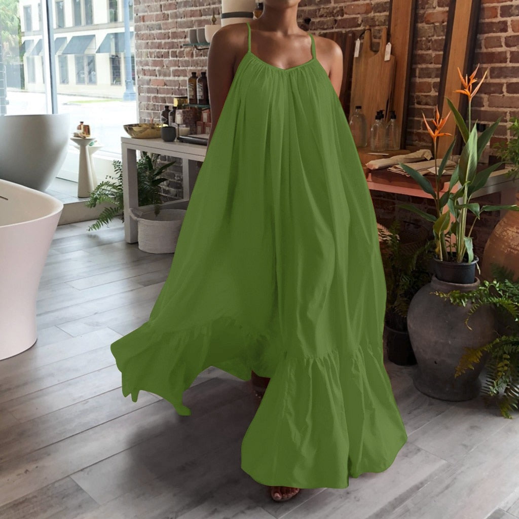 Celmia Summer Dress Women Sexy Short Sleeve Ruffled Maxi Long Dress Casual Loose Solid Pleated Beach Vestido Robe Plus Size