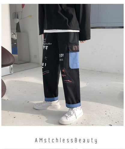 Straight Denim Jeans Men Graphic Printed Jeans 2024 Streetwear  Jeans Man Wildleg Pants Hip Hop Korean Harajuku Fashion Pants