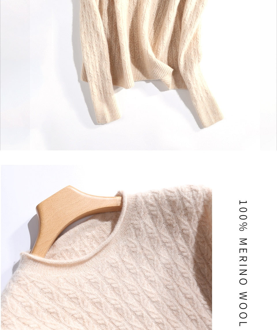 100% Merino Wool Cashmere Sweater Women Winter Warm O-Neck Long Sleeve Ladies Pullover knitted Autumn Jumper Vintage Sweater