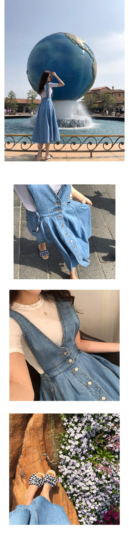 Sixsr New Denim Dress Women Fashion Solid V Neck Sleeveless Backless With Button Pocket Mid Calf Cotton Strap Dress Office Lady