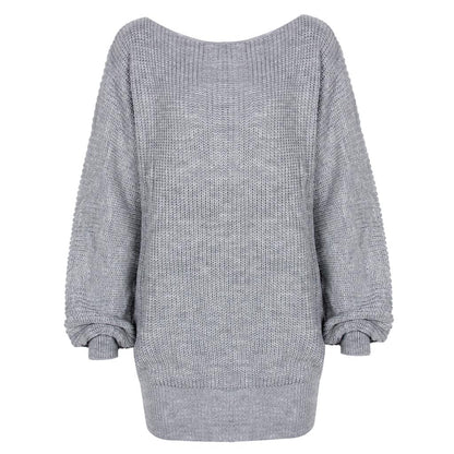 Sixsr The hottest ladies casual off-shoulder lantern sleeve knitted sweater dress