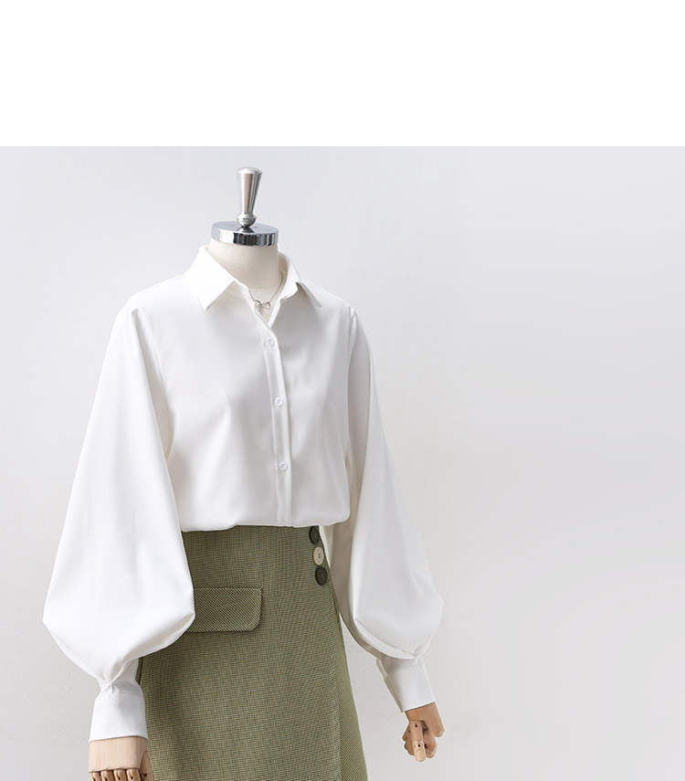 Sixsr Lantern Sleeves Vintage Shirts Women Elegant White Womens Blouse with Lush Sleeves  Fashion Button Up Shirt Black