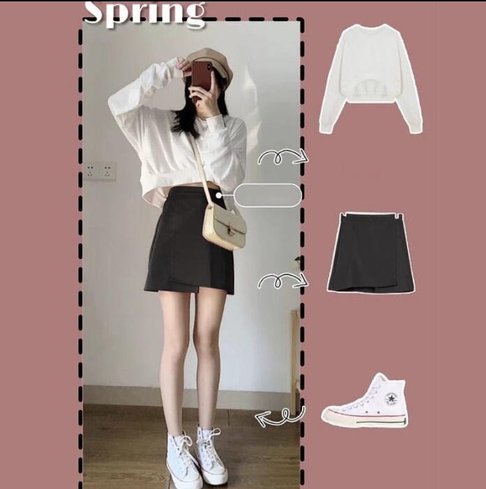 Sixsr Oversize Sets Women Lovley Fashion Chic Spring Fall Korean Girls 2 Piece Outfits Simple Basic Crop Top Popular Sexy Mini Skirts