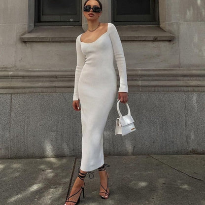 Sixsr Bodycon Knitted Women Sweater Dress Long Sleeve Sexy Off Shoulder Split Elegant Party Dresses Fashion Autumn Winter